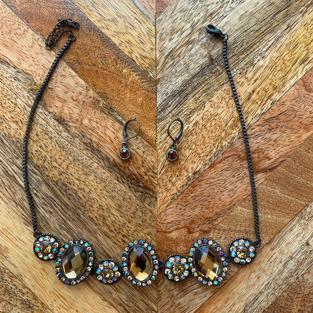 Cache Bronze Choker Necklace and Drop Earrings